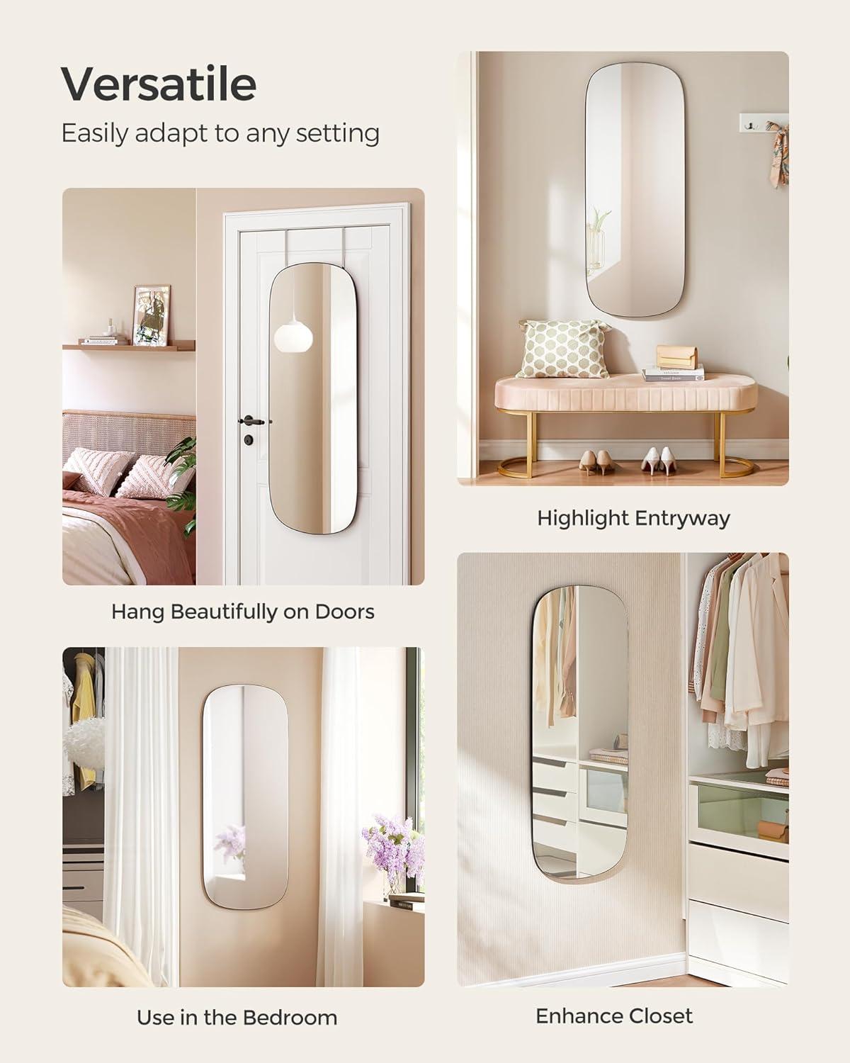 imageSONGMICS Full Length Wall Mirror Over The Door Mirror 472quot x 185quot Arched Hanging Mirror Frameless Glass Mirror Decor for Bedroom Living Room Dressing Room Black ULFM010B01Geometric