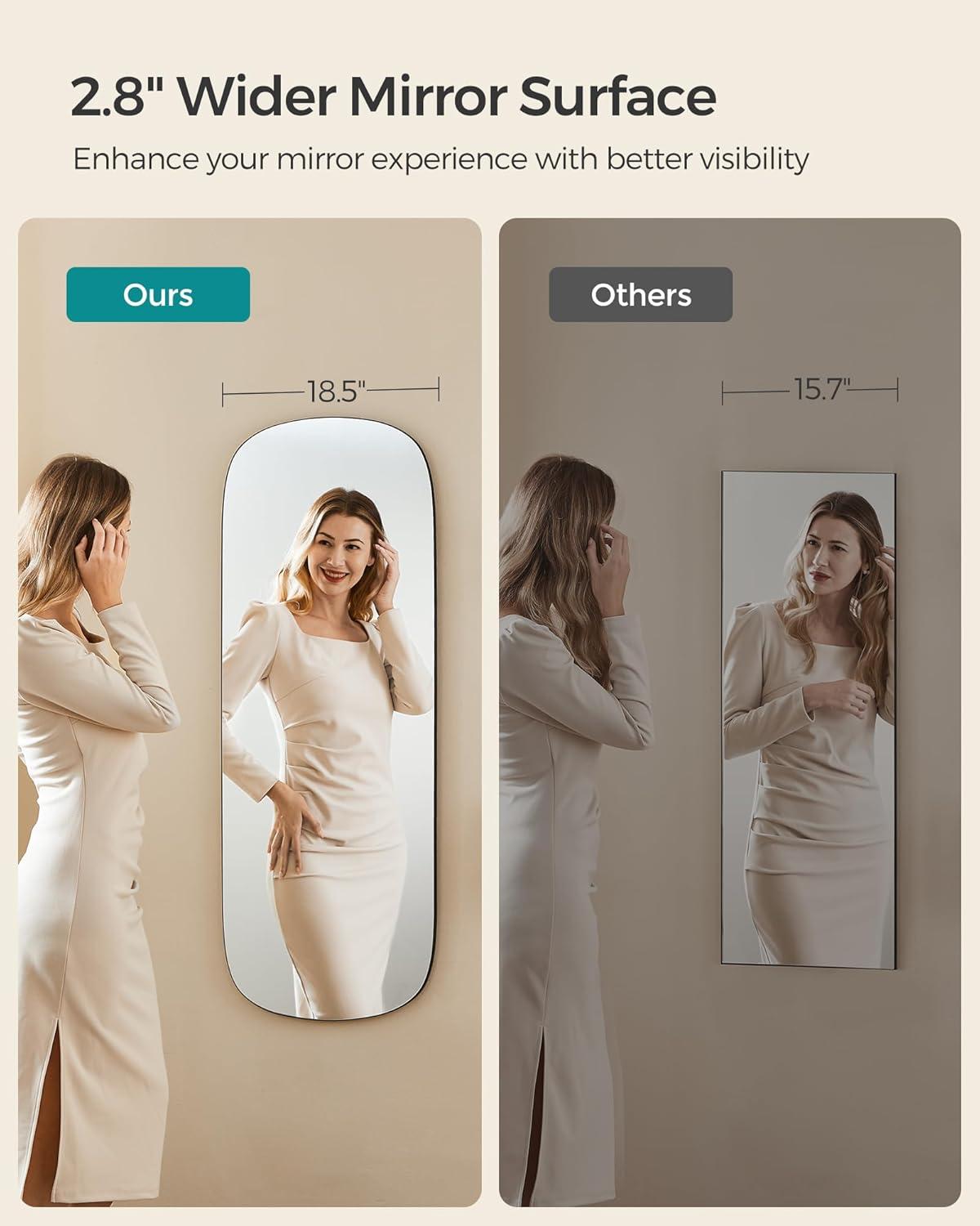 imageSONGMICS Full Length Wall Mirror Over The Door Mirror 472quot x 185quot Arched Hanging Mirror Frameless Glass Mirror Decor for Bedroom Living Room Dressing Room Black ULFM010B01LED Geometric