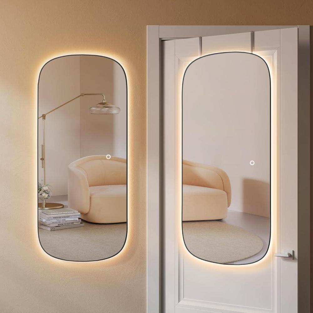 imageSONGMICS Full Length Wall Mirror Over The Door Mirror 472quot x 185quot Arched Hanging Mirror Frameless Glass Mirror Decor for Bedroom Living Room Dressing Room Black ULFM010B01LED Geometric