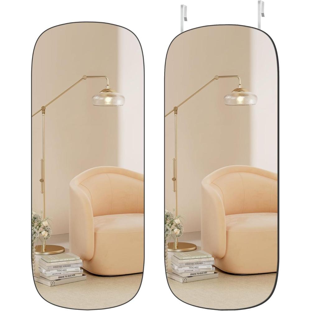 imageSONGMICS Full Length Wall Mirror Over The Door Mirror 472quot x 185quot Arched Hanging Mirror Frameless Glass Mirror Decor for Bedroom Living Room Dressing Room Black ULFM010B01Geometric