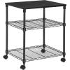 imageSONGMICS 3 Tier Wide Printer Stand with Wheels Rolling Printer Table Cart with Metal Storage Shelf for Home and Office 161 x 122 x 15 Inches Black ULGR301B01Black
