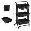 imageSONGMICS 3Tier Metal Rolling Cart Utility Cart Kitchen Cart with Adjustable Shelves Storage Trolley with 2 Brakes Easy Assembly for Kitchen Office Bathroom Black UBSC60BBlack