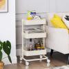 imageSONGMICS 3Tier Metal Rolling Cart Utility Cart Kitchen Cart with Adjustable Shelves Storage Trolley with 2 Brakes Easy Assembly for Kitchen Office Bathroom Black UBSC60BBeige