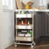 imageSONGMICS 3Tier Metal Rolling Cart Utility Cart Kitchen Cart with Adjustable Shelves Storage Trolley with 2 Brakes Easy Assembly for Kitchen Office Bathroom Black UBSC60BBeige