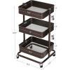 imageSONGMICS 3Tier Metal Rolling Cart Utility Cart Kitchen Cart with Adjustable Shelves Storage Trolley with 2 Brakes Easy Assembly for Kitchen Office Bathroom Black UBSC60BBronze