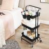 imageSONGMICS 3Tier Metal Rolling Cart Utility Cart Kitchen Cart with Adjustable Shelves Storage Trolley with 2 Brakes Easy Assembly for Kitchen Office Bathroom Black UBSC60BBlack