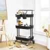 imageSONGMICS 3Tier Metal Rolling Cart Utility Cart Kitchen Cart with Adjustable Shelves Storage Trolley with 2 Brakes Easy Assembly for Kitchen Office Bathroom Black UBSC60BBlack