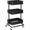 imageSONGMICS 3Tier Metal Rolling Cart Utility Cart Kitchen Cart with Adjustable Shelves Storage Trolley with 2 Brakes Easy Assembly for Kitchen Office Bathroom Black UBSC60BBlack