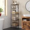 imageSONGMICS 5Tier Bathroom Shelf Storage Rack for Small Space with 5 PP Shelf Liners Removable Hook Extendable Design Ink Black and Translucent ULGR23BKInk Black  Rustic Brown
