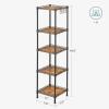 imageSONGMICS 5Tier Bathroom Shelf Storage Rack for Small Space with 5 PP Shelf Liners Removable Hook Extendable Design Ink Black and Translucent ULGR23BKInk Black  Rustic Brown
