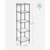 imageSONGMICS 5Tier Bathroom Shelf Storage Rack for Small Space with 5 PP Shelf Liners Removable Hook Extendable Design Ink Black and Translucent ULGR23BKInk Black  Translucent