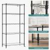 imageSONGMICS 5Tier Storage Shelves Wire Shelving Unit Kitchen Metal Shelves Storage Rack with Adjustable Shelves Shelf Liners 8 Hooks for Garage 118 x 157 x 476 Inches Black ULGR115B01Black
