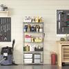imageSONGMICS 5Tier Storage Shelves Wire Shelving Unit Kitchen Metal Shelves Storage Rack with Adjustable Shelves Shelf Liners 8 Hooks for Garage 118 x 157 x 476 Inches Black ULGR115B01Silver
