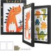 imageSONGMICS Kids Artwork Frame Changeable A4 85x11 Art Picture Frame Display for Room Decor Each Storage up to 150 Drawings with Mat Stickers NonTrace Nails MDF Glass Matte WhiteAsh Black