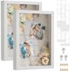 imageSONGMICS Shadow Box Frame 13Inch Deep Memory Display Case for Desk Wall Decor Box Picture Photo Frame with 4 Wood Push Pins 3 Mats 2 NonTrace Nails Gift Ash BlackRustic White