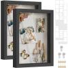 imageSONGMICS Shadow Box Frame 13Inch Deep Memory Display Case for Desk Wall Decor Box Picture Photo Frame with 4 Wood Push Pins 3 Mats 2 NonTrace Nails Gift Rustic WhiteAsh Black