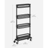 imageSONGMICS Slim Storage Cart 4Tier Metal Rolling Cart with Wheels Flexible Baskets Narrow Cart for Kitchen Bathroom Laundry Room Easy Assembly Black UBSC065B01Black