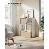 imageSONGMICS Storage Cubes Set of 4 Cube Storage Bins 102 x 102 x 11 Inches 2 Handles Oxford Fabric and LinenLook Fabric Easy to Clean Foldable Metal Label Holders Dove Gray UROB226G04Sand Beige