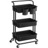 imageSONGMICS 3Tier Metal Rolling Cart Utility Cart Kitchen Cart with Adjustable Shelves Storage Trolley with 2 Brakes Easy Assembly for Kitchen Office Bathroom Black UBSC60BBlack