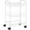 imageSONGMICS 3Tier Metal Rolling Cart on Wheels with Baskets Lockable Utility Trolley with Handles for Kitchen Bathroom Closet Storage with Removable Shelves Black UBSC03BKWhite