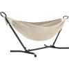 imageSONGMICS Double Hammock 984 x 591 Inches 660 lb Load Capacity with Hanging Straps Carabiners Carry Bag for Garden Outdoor Camping Blue and Yellow Stripes UGDC15YUBlack  Beige