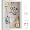 imageSONGMICS Shadow Box Frame 13Inch Deep Memory Display Case for Desk Wall Decor Box Picture Photo Frame with 4 Wood Push Pins 3 Mats 2 NonTrace Nails Gift Rustic WhiteRustic White