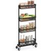 imageSONGMICS Slim Storage Cart 4Tier Metal Rolling Cart with Wheels Flexible Baskets Narrow Cart for Kitchen Bathroom Laundry Room Easy Assembly Black UBSC065B01Black