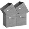 imageSONGMICS Storage Cubes Set of 4 Cube Storage Bins 102 x 102 x 11 Inches 2 Handles Oxford Fabric and LinenLook Fabric Easy to Clean Foldable Metal Label Holders Dove Gray UROB226G04Dove Gray