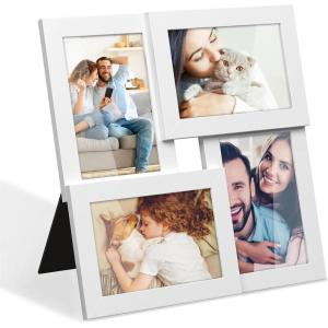 imageSONGMICS 4x6 Collage Picture Frames Family Photo Collage Frame Set of 4 for Wall Decor Glass Front Wall Hanging or Tabletop Pale GoldCloud White