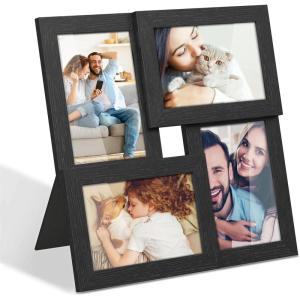 imageSONGMICS 4x6 Collage Picture Frames Family Photo Collage Frame Set of 4 for Wall Decor Glass Front Wall Hanging or Tabletop Pale GoldInk Black