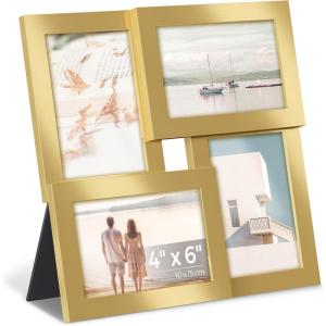 imageSONGMICS 4x6 Collage Picture Frames Family Photo Collage Frame Set of 4 for Wall Decor Glass Front Wall Hanging or Tabletop Pale GoldPale Gold