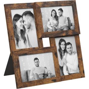 imageSONGMICS 4x6 Collage Picture Frames Family Photo Collage Frame Set of 4 for Wall Decor Glass Front Wall Hanging or Tabletop Pale GoldRustic Brown