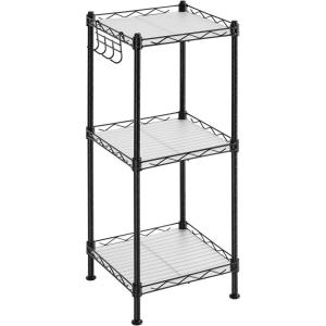 imageSONGMICS 5Tier Bathroom Shelf Storage Rack for Small Space with 5 PP Shelf Liners Removable Hook Extendable Design Ink Black and Translucent ULGR23BKInk Black  Translucent
