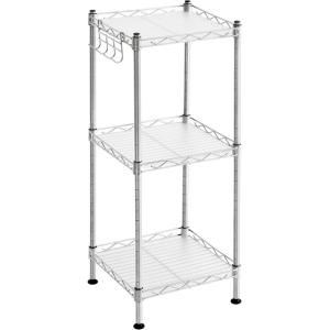 imageSONGMICS 5Tier Bathroom Shelf Storage Rack for Small Space with 5 PP Shelf Liners Removable Hook Extendable Design Ink Black and Translucent ULGR23BKSilver  Translucent