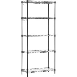 imageSONGMICS 5Tier Storage Shelves Wire Shelving Unit Kitchen Metal Shelves Storage Rack with Adjustable Shelves Shelf Liners 8 Hooks for Garage 118 x 157 x 476 Inches Black ULGR115B01Black