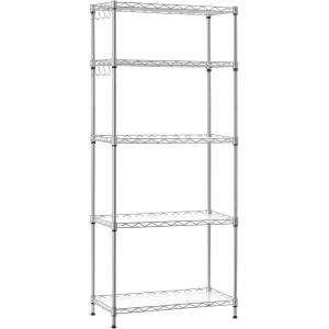 imageSONGMICS 5Tier Storage Shelves Wire Shelving Unit Kitchen Metal Shelves Storage Rack with Adjustable Shelves Shelf Liners 8 Hooks for Garage 118 x 157 x 476 Inches Black ULGR115B01Silver