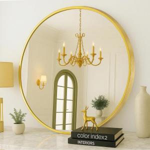 imageSONGMICS Bathroom Round Mirror for Wall 16 Inches Black Circle MirrorMetal Framefor Bathroom Over Sink Living Room Bedroom Entryway Hallway Ink Black ULWM104B01Ink Metallic Gold