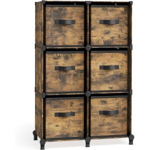 imageSONGMICS Cube Storage Organizer with Storage Boxes Set of 6Cube Organizer 6 Collapsible NonWoven Fabric Bins Customizable SpaceSaving Bedroom Ink Black and Dove Gray ULPC062B01Rustic Brown