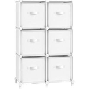 imageSONGMICS Cube Storage Organizer with Storage Boxes Set of 6Cube Organizer 6 Collapsible NonWoven Fabric Bins Customizable SpaceSaving Bedroom Ink Black and Dove Gray ULPC062B01Cloud White