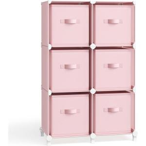 imageSONGMICS Cube Storage Organizer with Storage Boxes Set of 6Cube Organizer 6 Collapsible NonWoven Fabric Bins Customizable SpaceSaving Bedroom Ink Black and Dove Gray ULPC062B01Jelly Pink