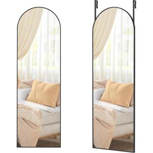 imageSONGMICS Full Length Wall Mirror Over The Door Mirror 472quot x 185quot Arched Hanging Mirror Frameless Glass Mirror Decor for Bedroom Living Room Dressing Room Black ULFM010B01Arched