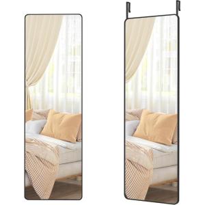 imageSONGMICS Full Length Wall Mirror Over The Door Mirror 472quot x 185quot Arched Hanging Mirror Frameless Glass Mirror Decor for Bedroom Living Room Dressing Room Black ULFM010B01Rectangle