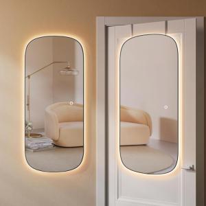 imageSONGMICS Full Length Wall Mirror Over The Door Mirror 472quot x 185quot Arched Hanging Mirror Frameless Glass Mirror Decor for Bedroom Living Room Dressing Room Black ULFM010B01LED Geometric