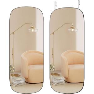 imageSONGMICS Full Length Wall Mirror Over The Door Mirror 472quot x 185quot Arched Hanging Mirror Frameless Glass Mirror Decor for Bedroom Living Room Dressing Room Black ULFM010B01Geometric