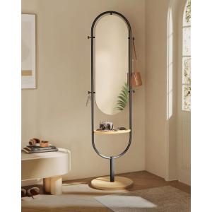 imageSONGMICS FullLength Floor Mirror 3in1 Modern Standing Full Body Mirror Inspired by Original AwardWinning Design 165 x 189 x 689 Inches Living Room Bedroom Oak Beige and Ink BlackOak Beige  Ink Black
