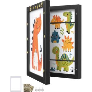 imageSONGMICS Kids Artwork Frame Changeable A4 85x11 Art Picture Frame Display for Room Decor Each Storage up to 150 Drawings with Mat Stickers NonTrace Nails MDF Glass Matte WhiteAsh Black