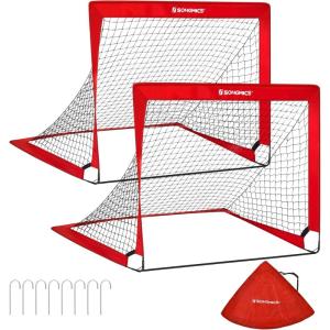 imageSONGMICS Kids Soccer Goals for Backyard 4x3 ft Portable Soccer Nets Training Equipment Toddler Soccer Goal with Carrying Bag for FieldRed