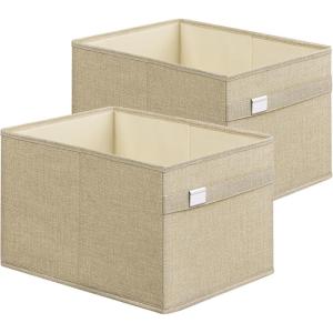 imageSONGMICS Storage Baskets Set of 2 Extra Large Storage Bins for Organizing 30L 157 x 118 x 98 Inches Fabric Storage Cubes for Shelves Easy to Clean Foldable 2 Handles Dove Gray UROB240G02Sand Beige