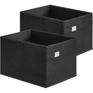 imageSONGMICS Storage Baskets Set of 2 Extra Large Storage Bins for Organizing 30L 157 x 118 x 98 Inches Fabric Storage Cubes for Shelves Easy to Clean Foldable 2 Handles Dove Gray UROB240G02Ink Black