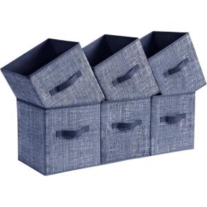 imageSONGMICS Storage Cubes 11Inch NonWoven Fabric Bins with Double Handles Set of 6 Closet Organizers for Shelves Foldable for Clothes Misty Blue UROB026I01Misty Blue